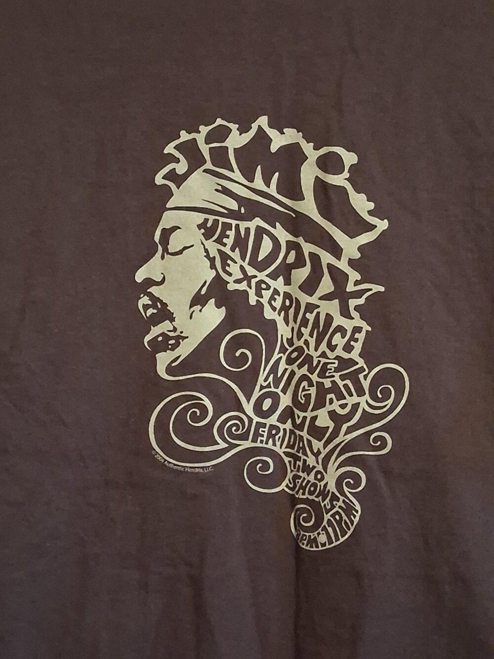 Vintage 2004 Jimi Hendrix Experience Brown T Shirt Size Extra Large Music Legend
